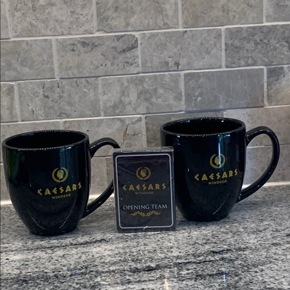 Collector’s Item Caesars Windsor Black Mugs Set with playing cards.   B6 - Picture 1 of 7